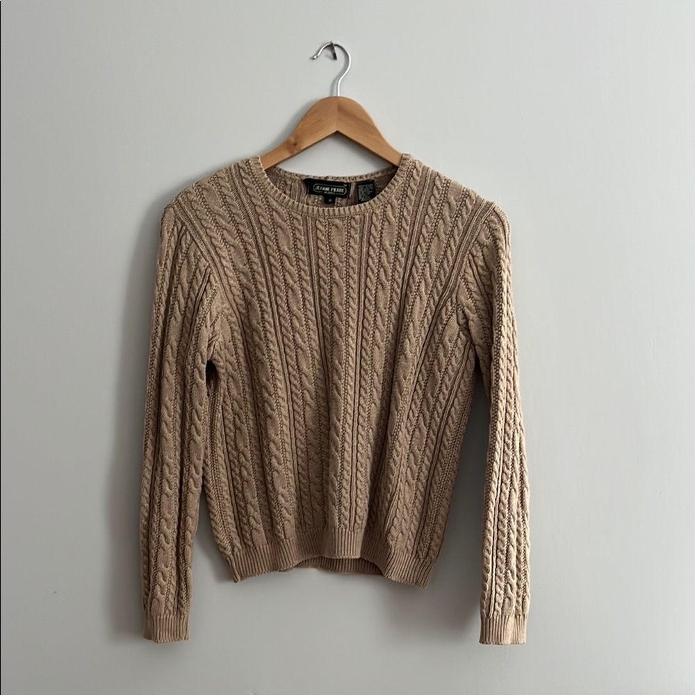 100% cotton vintage Tan Crew Neck Cable Knit Sweater